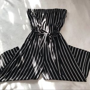 Striped Strapless Culotte Jumpsuit